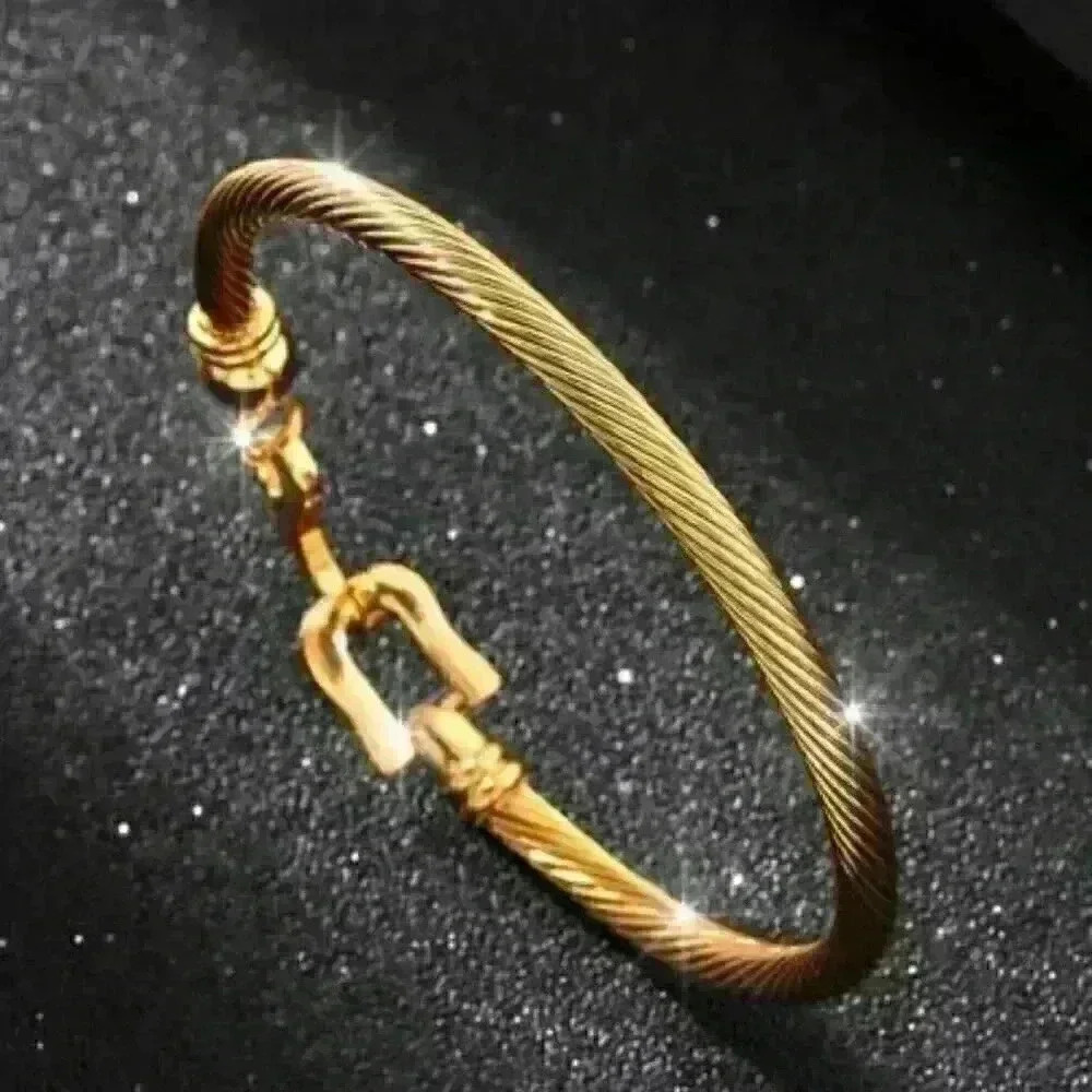 Gold Filled Stainless Steel Twist Cable Bracelet with Unique Closer